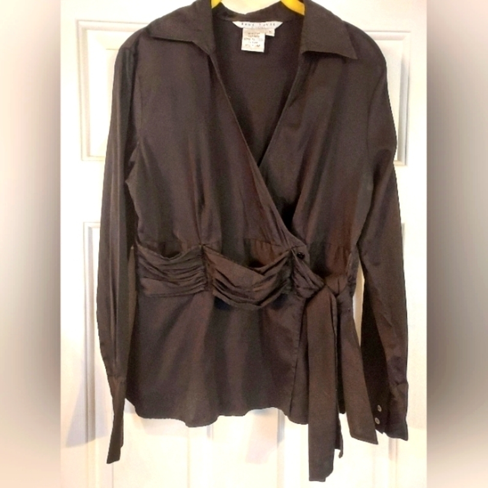 Nwot - Fred David Women's Black Wrap Long Sleeve Blouse Shirt Size M.